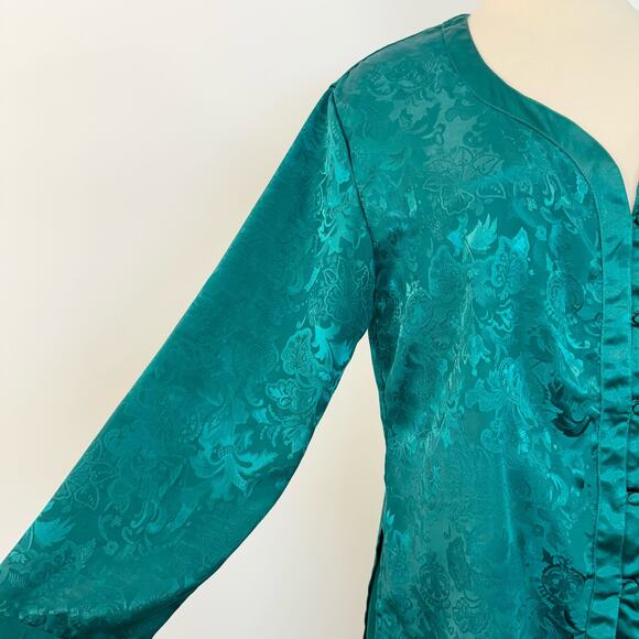 Victoria's Secret Vintage Gold Label Pajama SET Green Satin Jacquard Floral | M - Picture 3 of 14